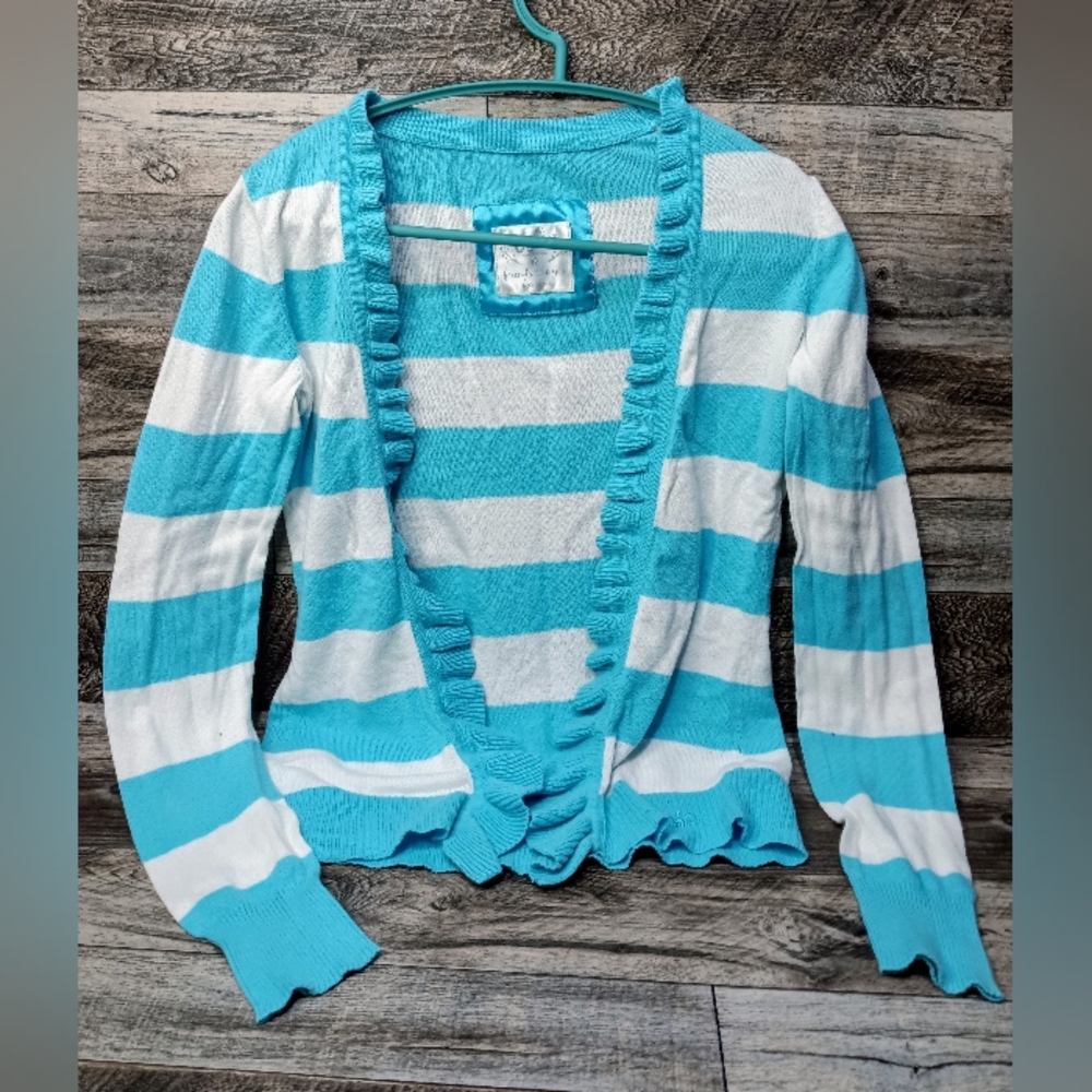 💙 **Justice Blue & White Striped Cardigan - Size 12** 💙